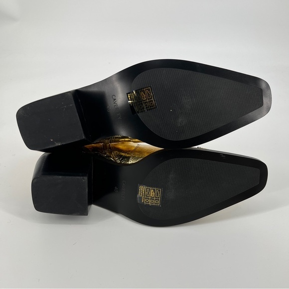 Caverly Kylie Western Gold Metallic Leather Block Heel Cowboy Ankle Booties 40 - Picture 9 of 11